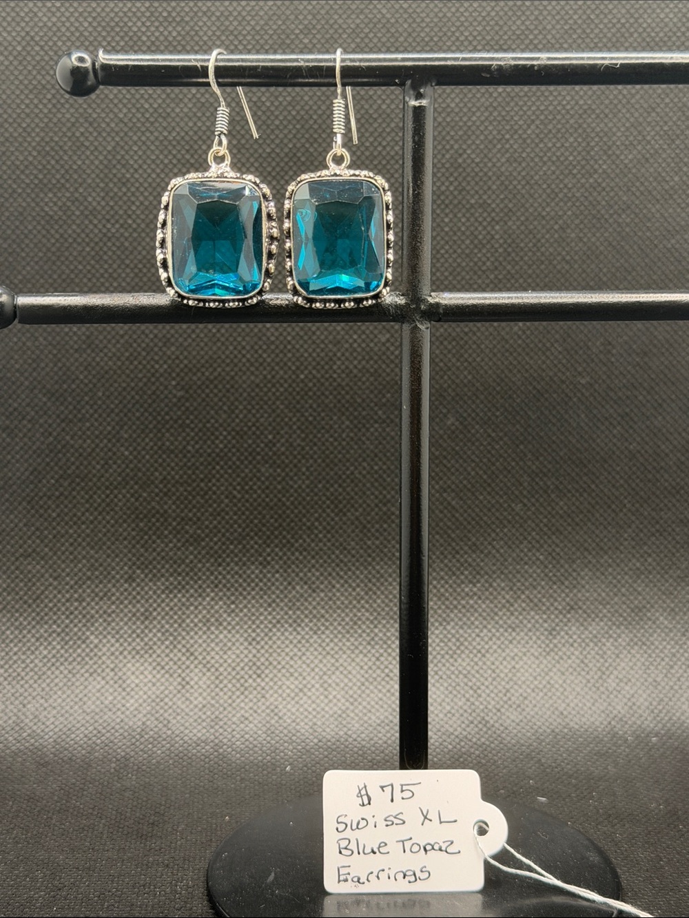 Swiss Blue Topaz XL Drop Earrings - 925 Silver Frame